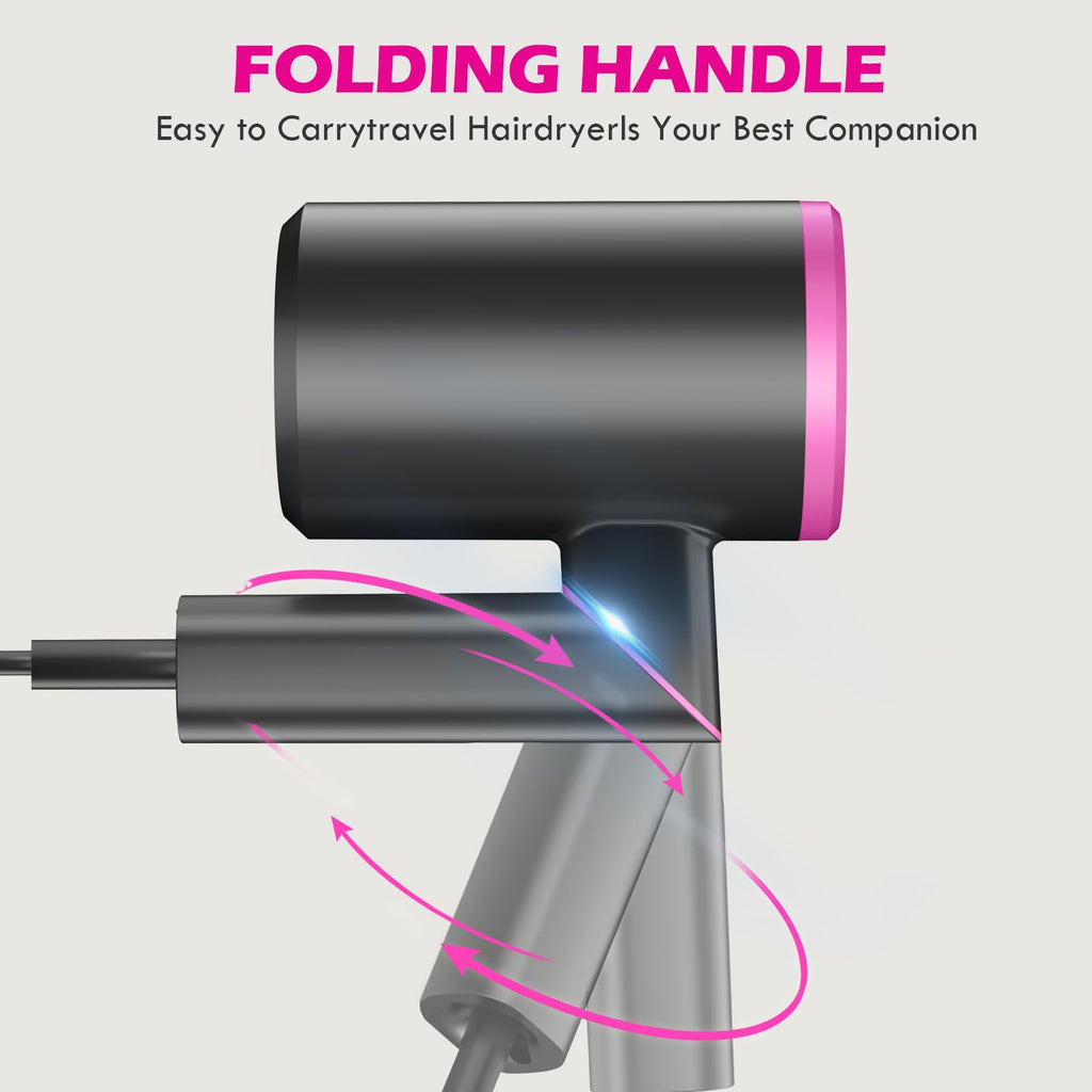 Hair Dryer, 1800W Ionic Blow Dryer, Foldable Handle Travel Hair Dryer