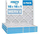 Aerostar 16x16x1 MERV 6 Pleated Air Filter, AC Furnace Air Filter, 6 Pack (Actual Size: 15 3/4"x15 3/4"x3/4")