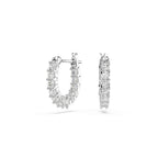Swarovski Matrix Vittore Mini Hoop Pierced Earrings with White Circle Cut Crystal on a Rhodium Plated Setting with a Hinged Closure