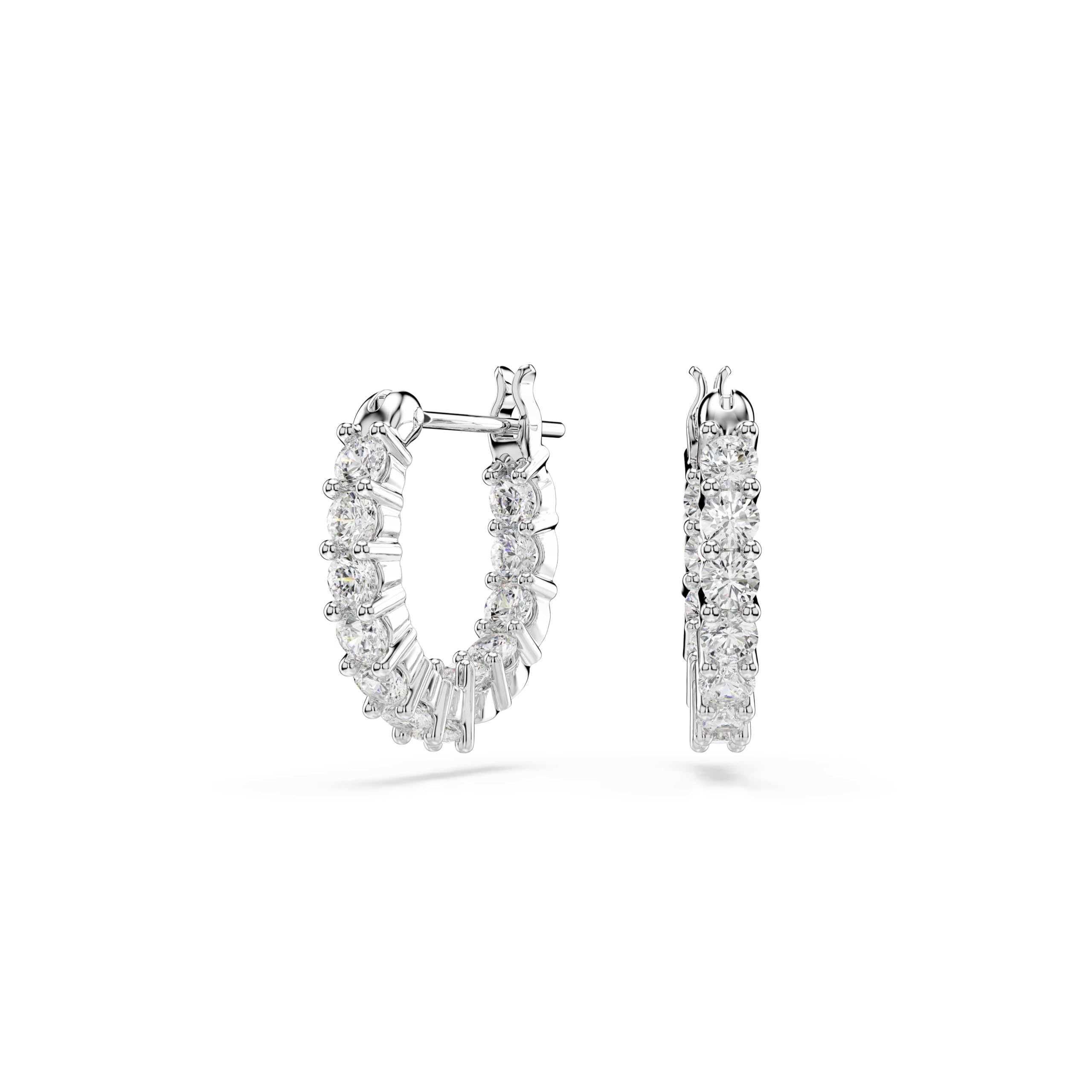 Swarovski Matrix Vittore Mini Hoop Pierced Earrings with White Circle Cut Crystal on a Rhodium Plated Setting with a Hinged Closure