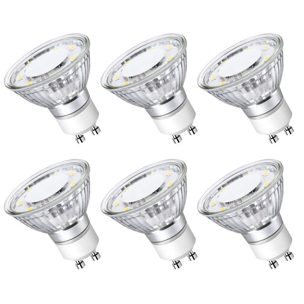 Lepro Non-Dimmable GU10 LED Light Bulbs, 5000K Daylight White GU10 Bulb Replacement for Recessed Track Lighting, 4W LED Bulbs with 100°Flood Beam for Kitchen, Range Hood, Living Room, Bedroom, 6 Pack