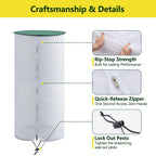 2 Pack 47" Tall Netting for Tomato Cages, Sun Shade Top with Zipper & Drawstring, Pop-Up Mesh Plant Cover (Cage Not Included)