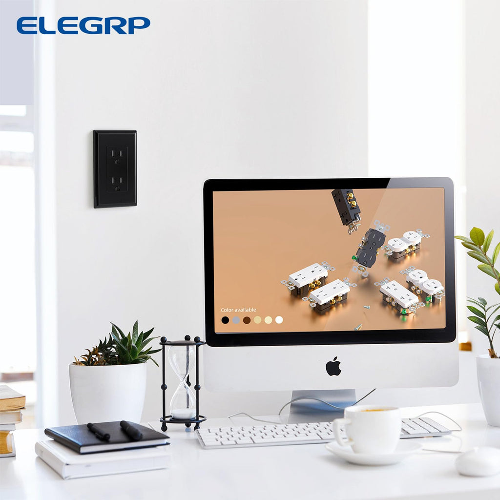 ELEGRP Decorator Wall Receptacle Outlet, Tamper Resistant 15A 125V Standard Electrical Wall Outlet, Residential Grade, Self-grounding, with Screwless Wall Plate, UL (50 Pack, Glossy Black)