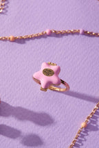 Alex and Ani Polly Pocket™ Locket Ring - Pink Star-Shaped Top with 'Tiny and Cute' Quote, Pastel Enamel Gold Finish Nickel-Free, Ideal for Polly Pocket™ Fans