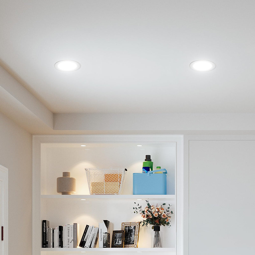 Amico 12 Pack 4 Inch 5CCT Ultra-Thin LED Recessed Dimmable Can/Ceiling Light with Junction Box, 2700K/3000K/3500K/4000K/5000K Selectable, 11W Eqv 70W, 800LM High Brightness Wafer Downlight - ETL&FCC