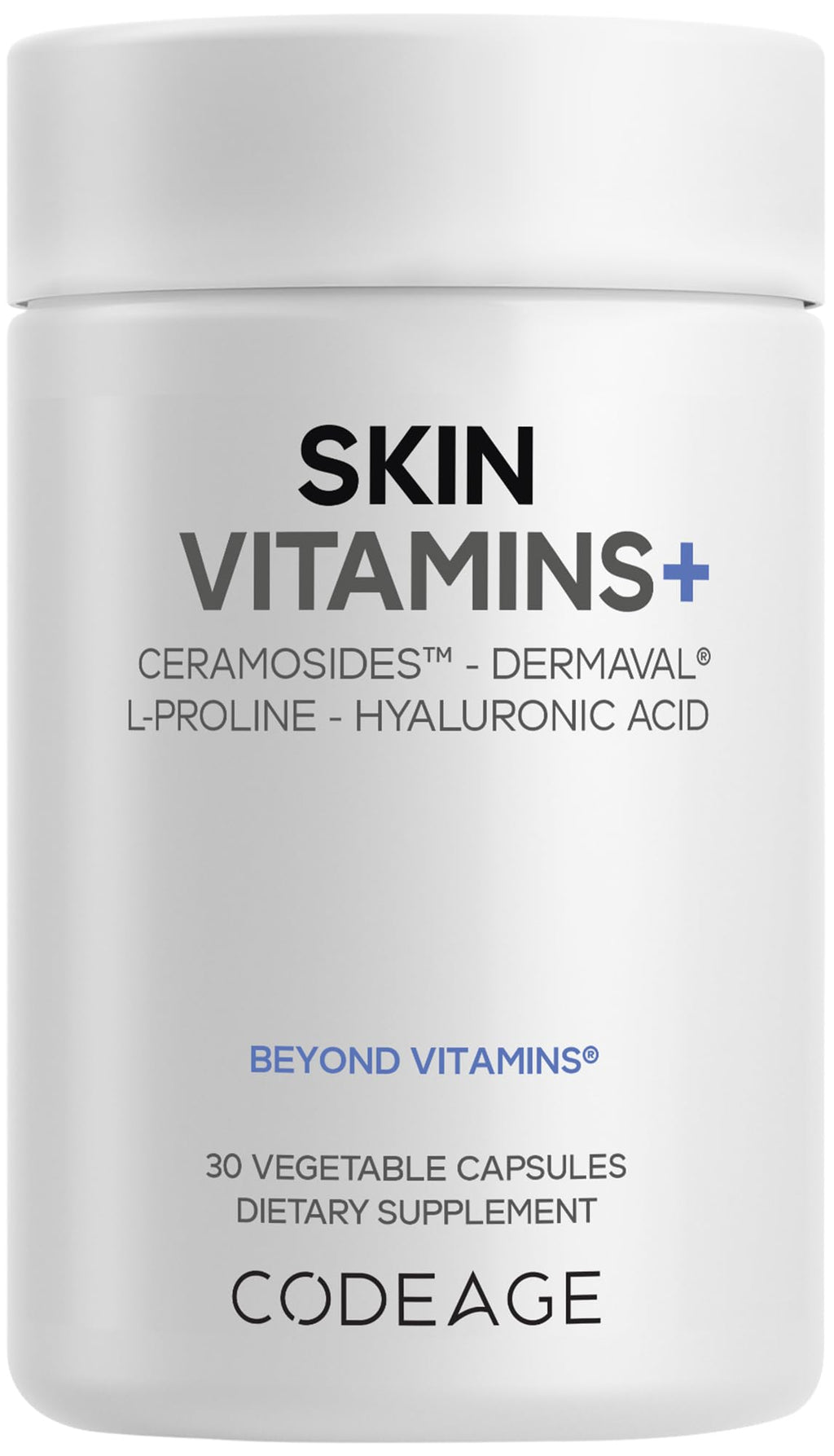 Codeage Skin Vitamins+ Supplement – Ceramosides, Dermaval, Hyaluronic Acid, Coffeeberry, Vitamin C – Skin Elasticity, Wrinkle & Moisture Support – Liposomal Delivery – Non-GMO, 30 Capsules