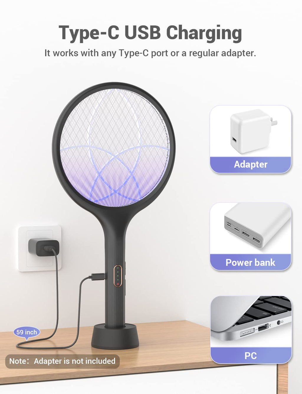 YISSVIC Electric Fly Swatter 4000V Bug Zapper Racket Dual Mode (1, Black)