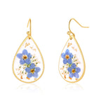 Forget-Me-Not and Queen Anne's Lace Pressed Wildflower Earrings | Drop Dangle Earring For Women Girls | Pressed Flower Teardrop Jewelry Dry Flowers | Personalized Handmade Jewelry | Gift for Woman