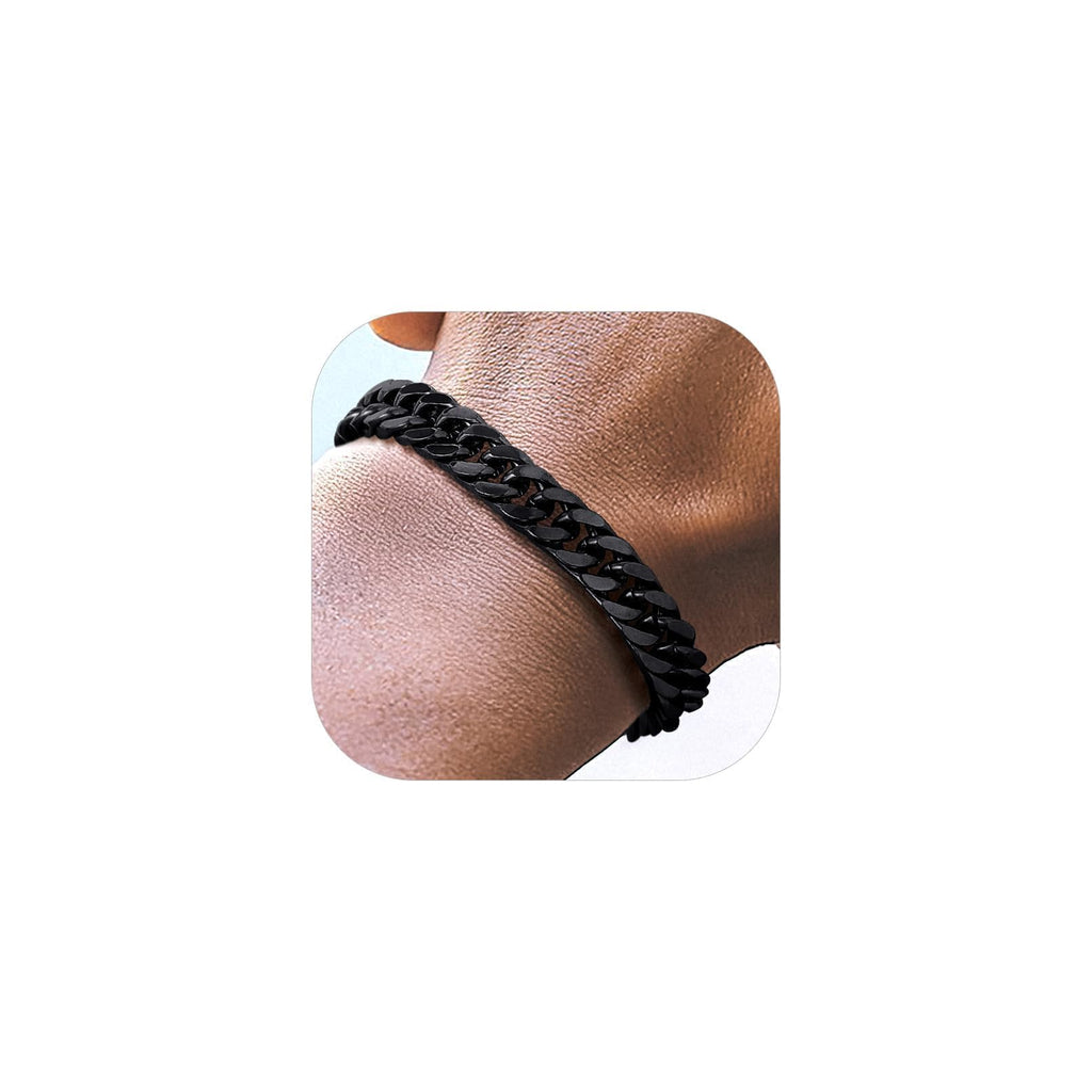 Richsteel Cuban Link Beacelet for Men,Black/8MM Width/7.4Inch Length