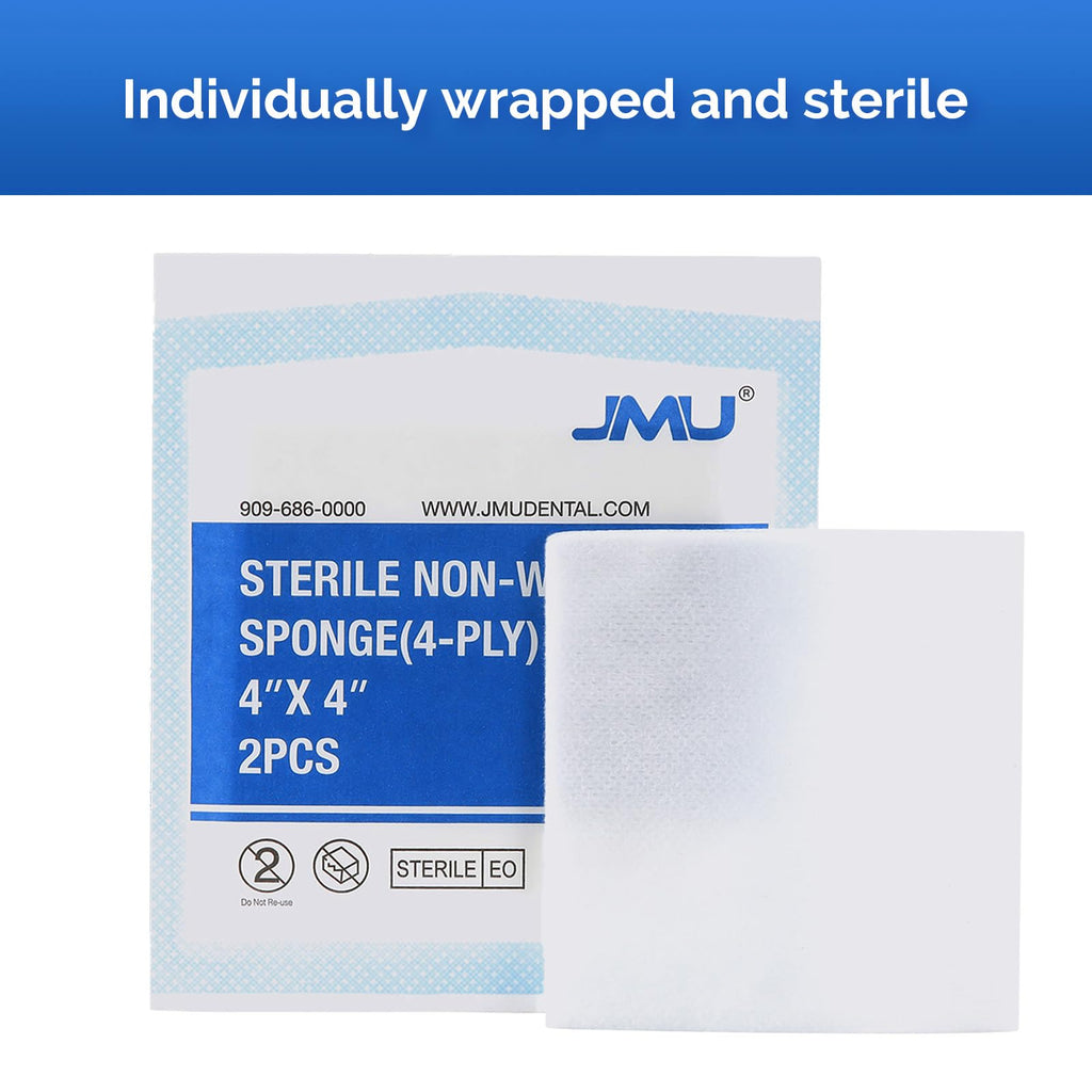 JMU Sterile Gauze Pads 4x4, 600 Packs - 2Pcs Per Pack, 1200 Pieces, Highly Absorbent Sterile Non-Woven Gauze Sponges, Case/24 Box