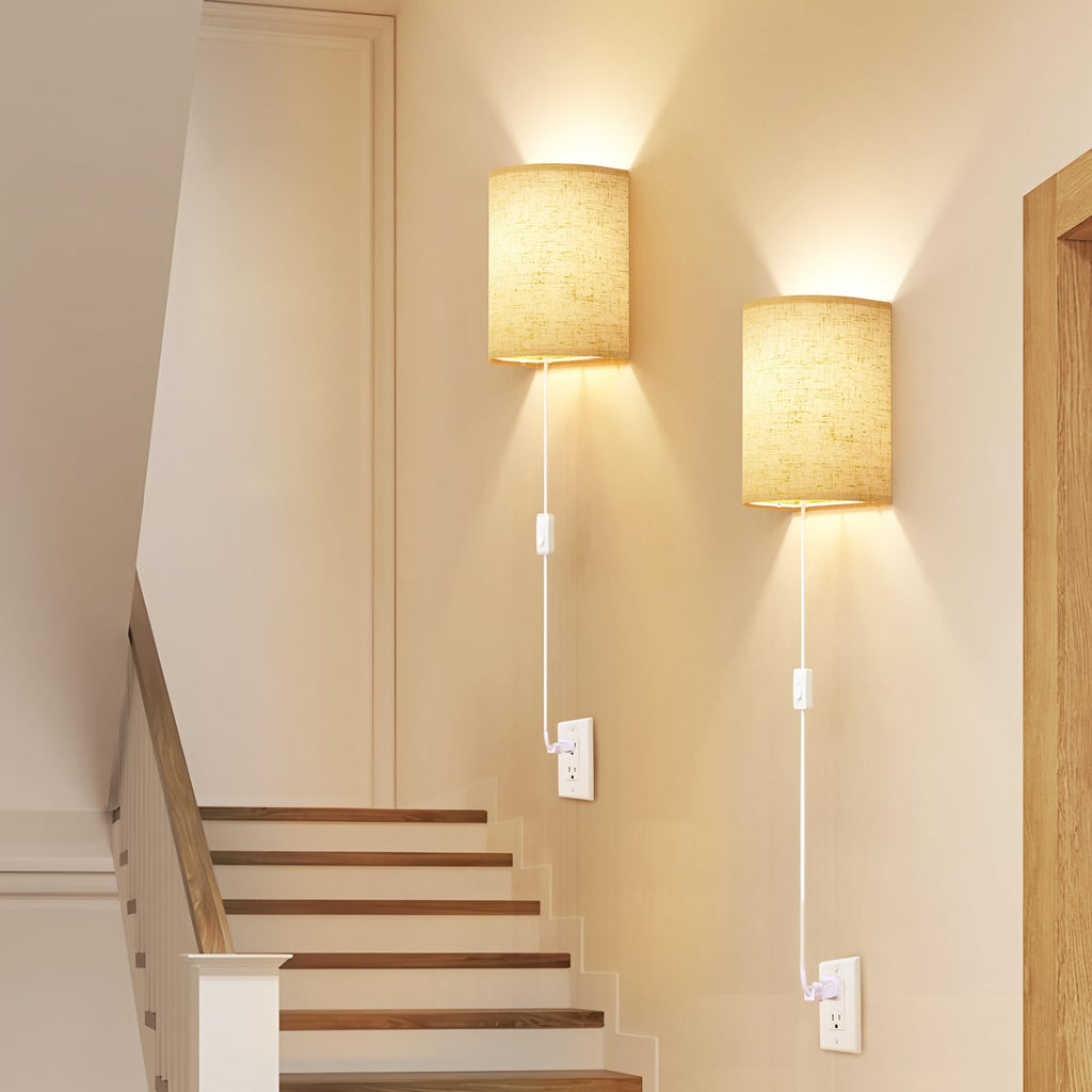Yunaking Plug in Wall Sconces Set of Two Wall Lights with On/Off Switch