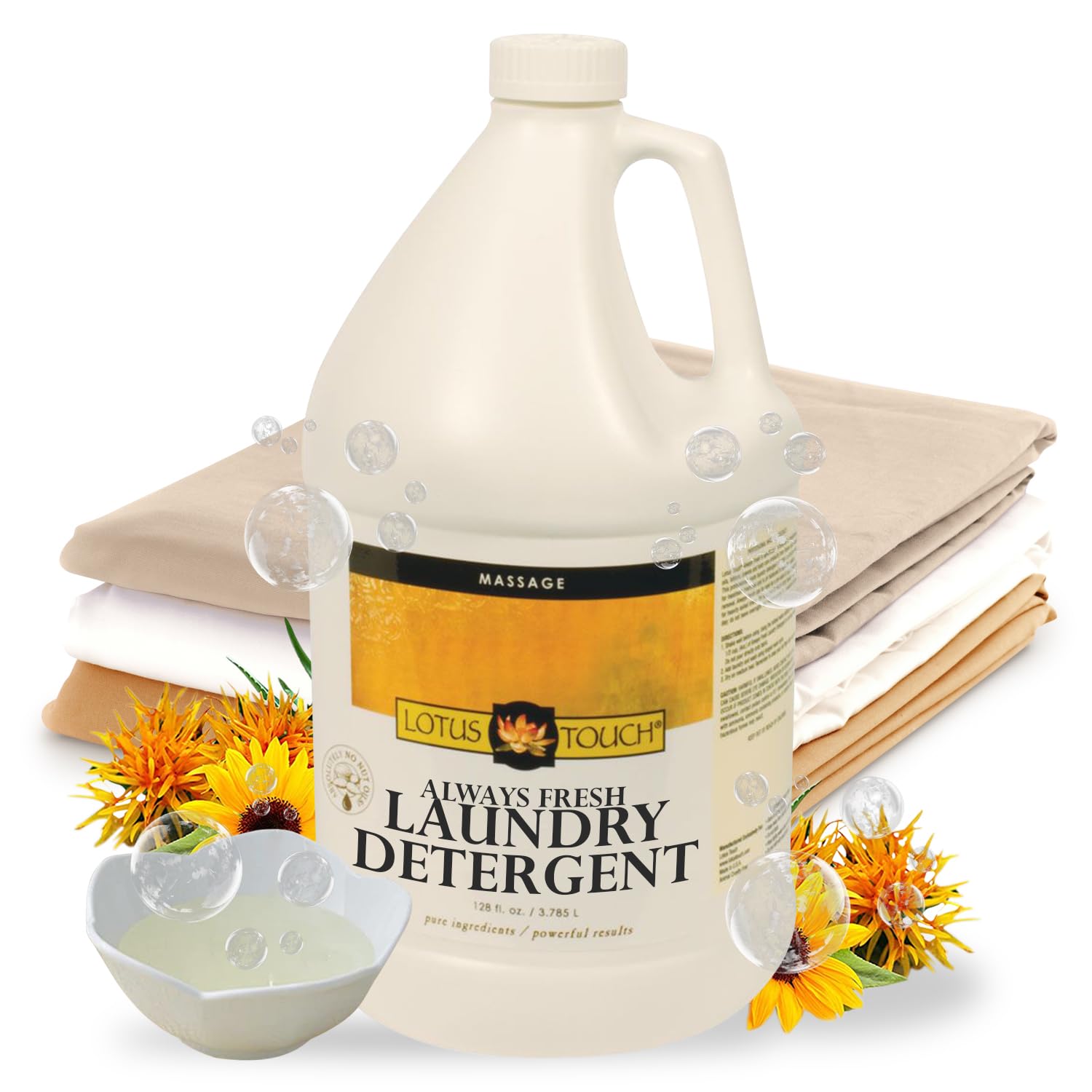Lotus Touch Always Fresh Laundry Detergent For Massage Table Sheets and Spa Linens Professional Grade - 1 Gallon - Spring Fresh Scent - Removes Tough Stains Left by Massage Oil, Lotion and Cream