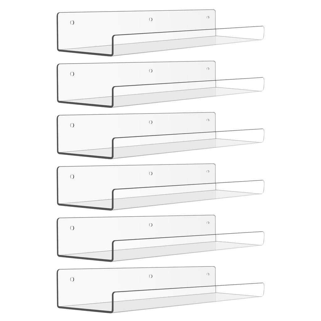 upsimples 15" x 4" Acrylic Shelves for Wall Storage and Organizer, 6 Pcs