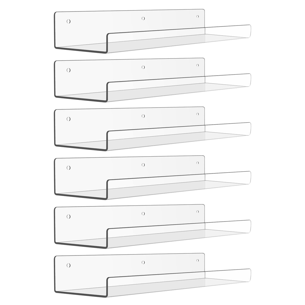 upsimples 15" x 4" Acrylic Shelves for Wall Storage and Organizer, 6 Pcs