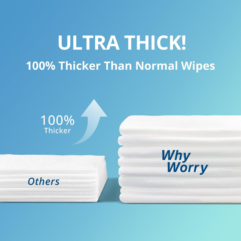 WhyWorry Ultra Thick Bathing Wipes for Adults Rinse Free, Large Body Wipes for Women, Men, Elderly Care & Cleaning, 8" x 12" Disposable Shower Washcloths for Gym & Camping, Fresh Scent, 100 Count
