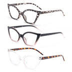 DXYXYO Cat Eye Reading Glasses 2.0+ Strength for Women 3 Pack Anti Blue Light Computer Readers Stylish Retro with Spring Hinge, Demi+black pink+clear