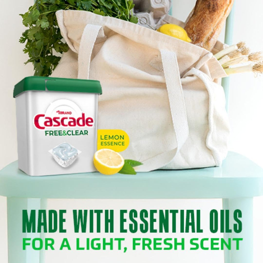 Cascade Free & Clear Dishwasher Pods, Dishwasher Detergent, Dish Detergent Soap, Lemon Essence, 19 Count
