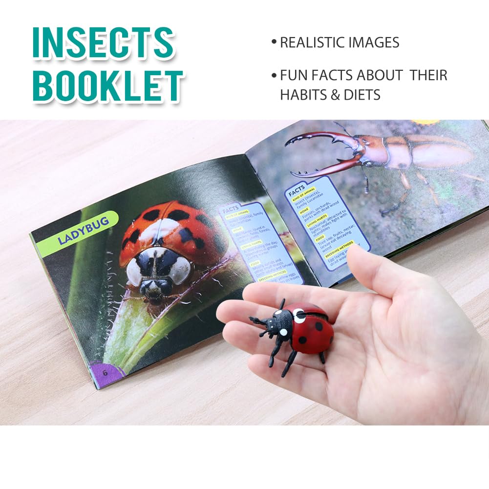 Bug Toys Figurines VOLNAU 12PCS Insect Animal Figures for Kids Toddlers Christmas Gifts Decorations Educational Bee Beetle Mantis Spider Ladybug Butterfly Plastic Model