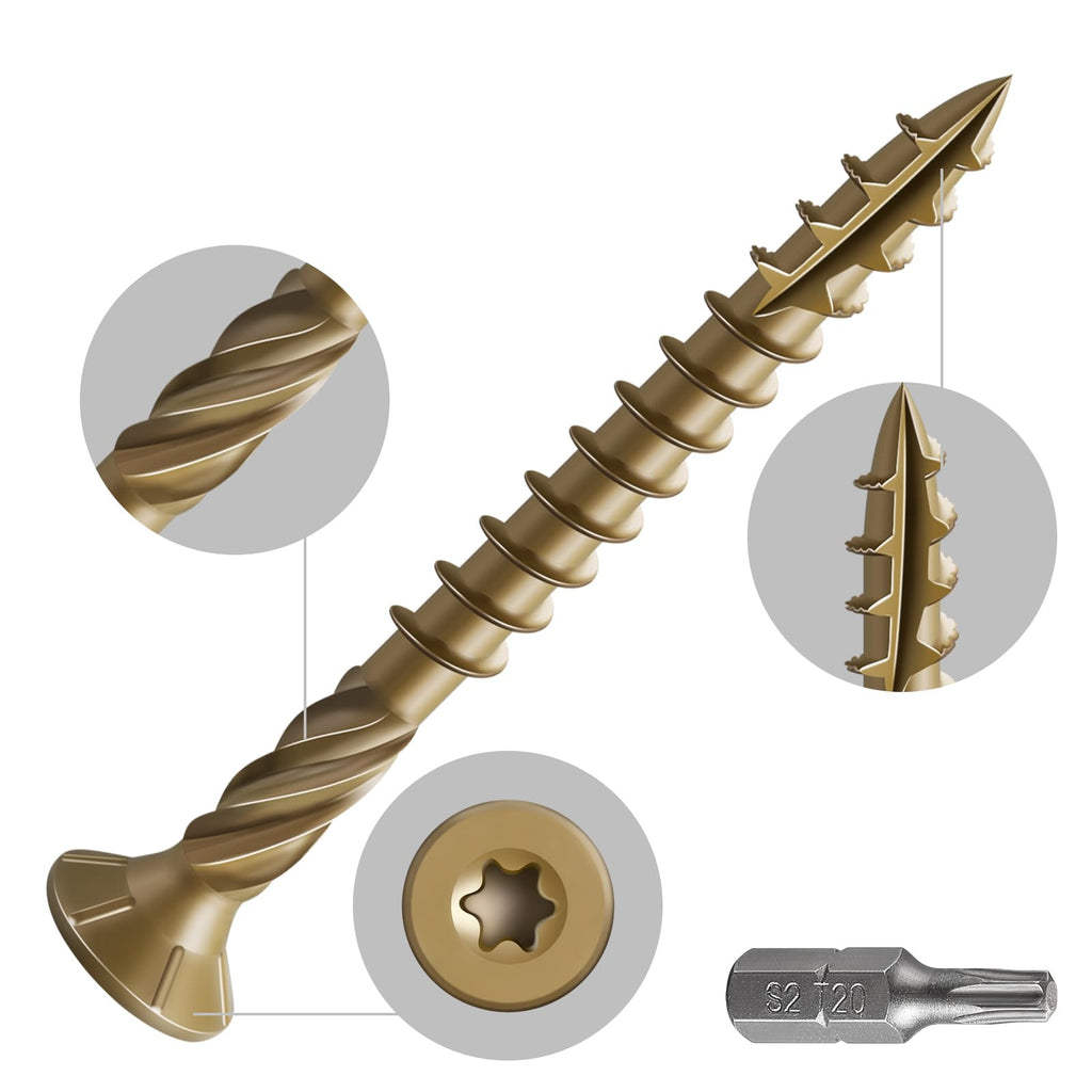 Wensilon #8 * 2" Deck Screws, (2336pcs) 15 lbs.Exterior Wood Screws, Rust Resistant epoxy Coated, Bronze, T20 Star Bit
