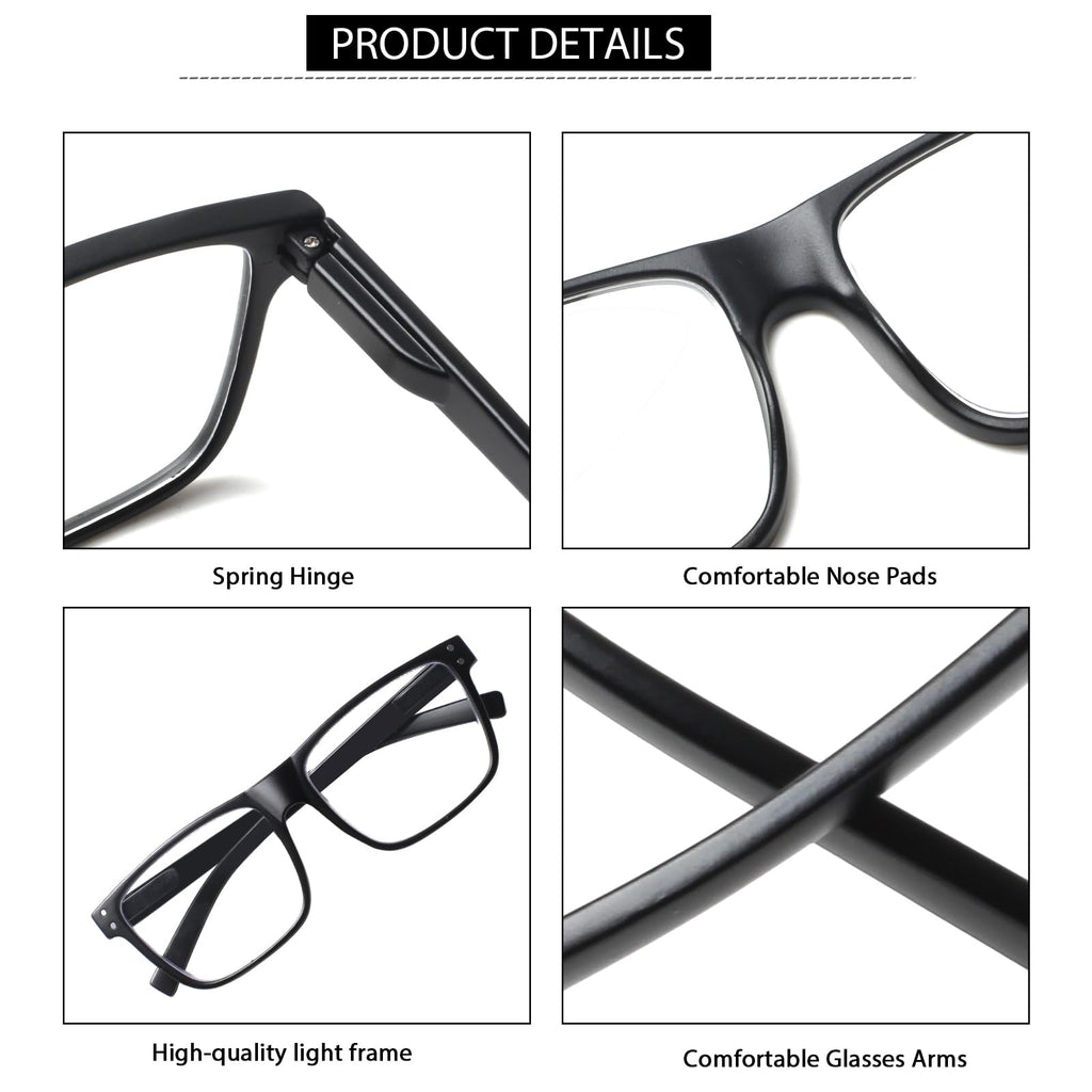 Kerecsen 5 Pack Oversized Reading Glasses Blue Light Blocking Square Large Frame Readers for Men and Women (5 Black, 1.75, x)