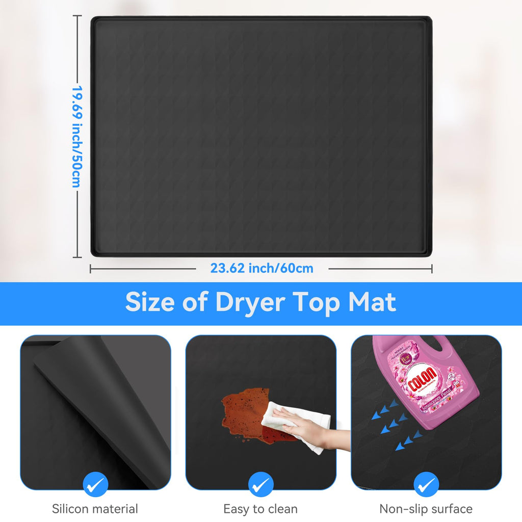 2 Pack Washer and Dryer Covers for the Top, 23.6'' x 19.7'' Silicone Rubber Mat for Laudry Machine & Dryer,Non-slip Heavy Duty Waterproof Washable Top Protector Mat Pad for Laundry & Kitchen