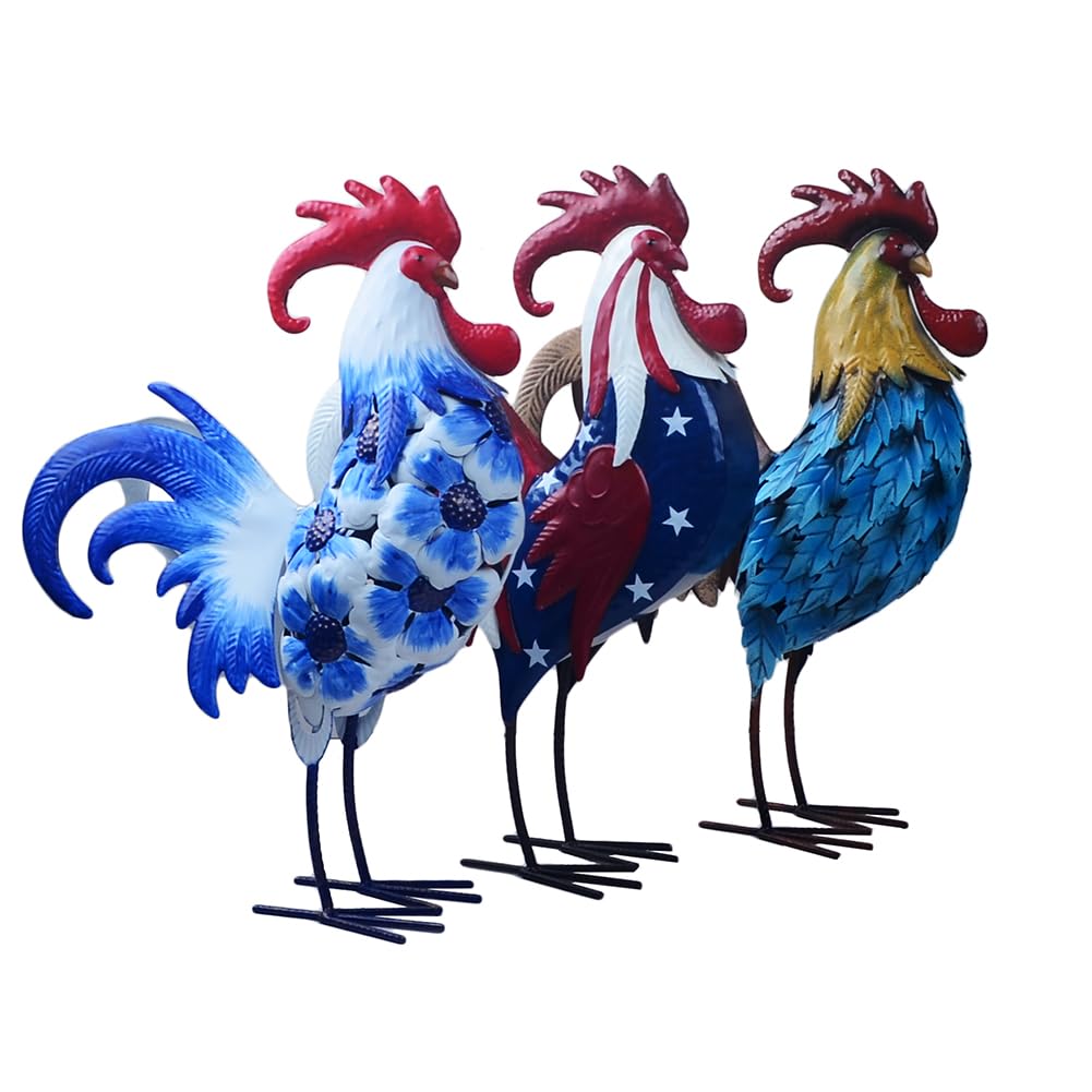 BAENRCY Metal Rooster Statues Waterproof Chicken Sculpture Metal Garden Deco Outdoor Yard Ornament for Patio Lawn Backyard