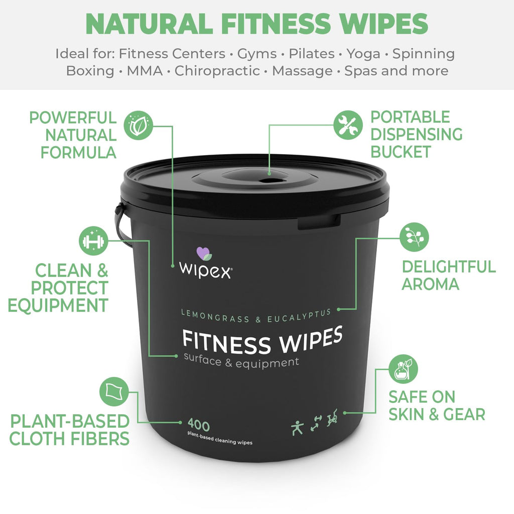 Wipex Gym Cleaning Wipes Bundle - Get (1) 400ct Lemongrass Surface Wipes & (1) 225ct Body Cloths for After Workout, Plant-Based Fitness Equipment Wipes, Clean Surfaces & Mats and Peloton Bike