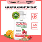 Vitacoffee Caffeine Pills - Coffee Fruit, Vitamin C, Vitamin D, Zinc Gluconate - Energy, Memory, Focus, Antioxidant, Skin Support - 60 Veggie Capsules - Non-GMO, Gluten-Free, Vegan Supplement