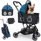 Pet Stroller for Small & Medium Dogs and Cats Up to 50 lbs, 3-in-1 Lightweight Dog Stroller with Detachable Carrier, 360° Mesh Windows, One-Click Fold, Storage Bag & Basket, Cup Holder, All-Terrain