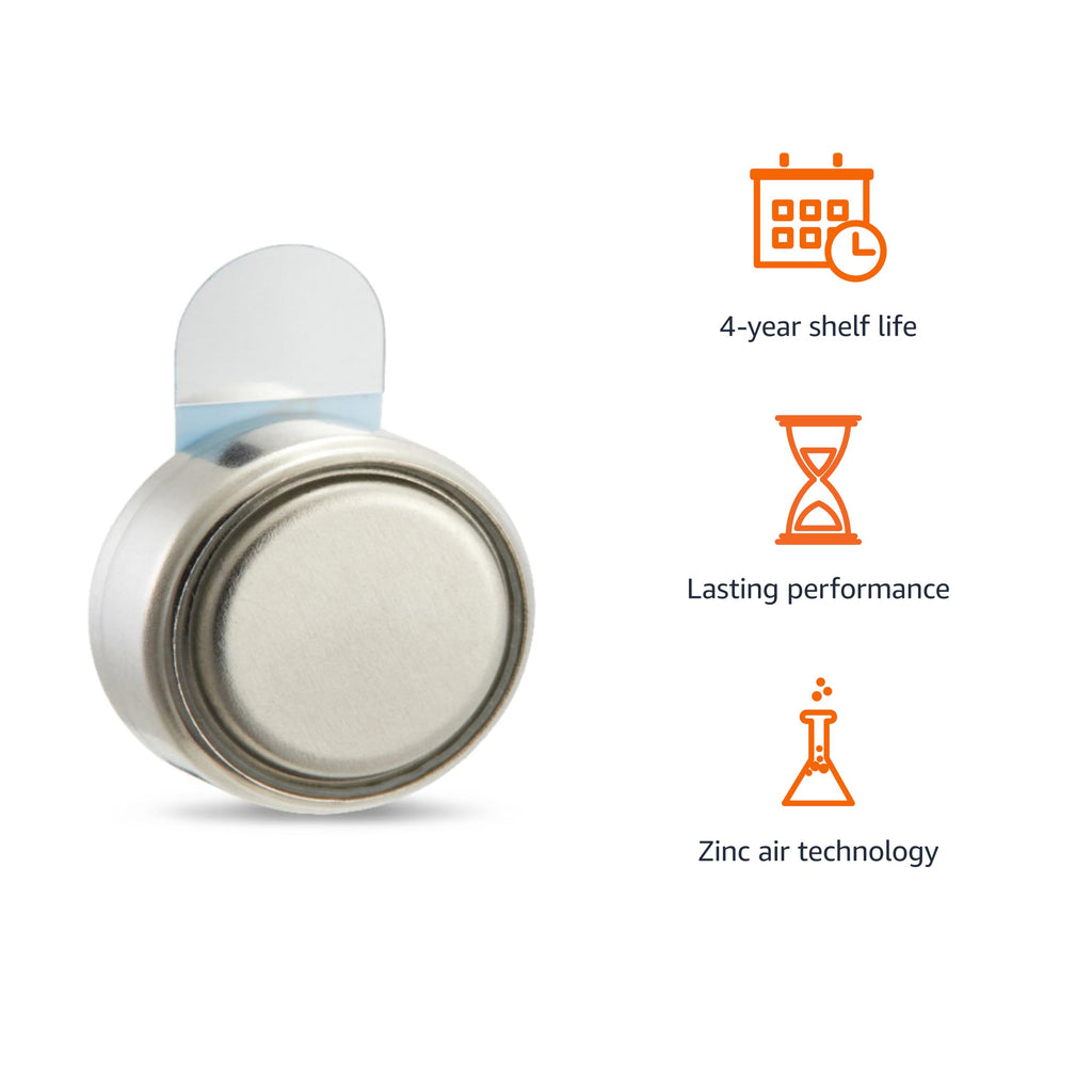 Amazon Basics 60-Pack Hearing Aid Size 675 Zinc-Air Batteries, 1.45 Volt, Blue Tab, 4-Year Shelf Life, Child-Safe Package (Use Scissors to Open)