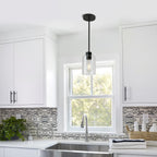 KLSS Black Pendant Lights Kitchen Island,Modern Farmhouse Glass Pendant Light,Light Fixture Kitchen Pendant Mini Hanging Light Fixture for Sink (1 Pack Black stem Rod)