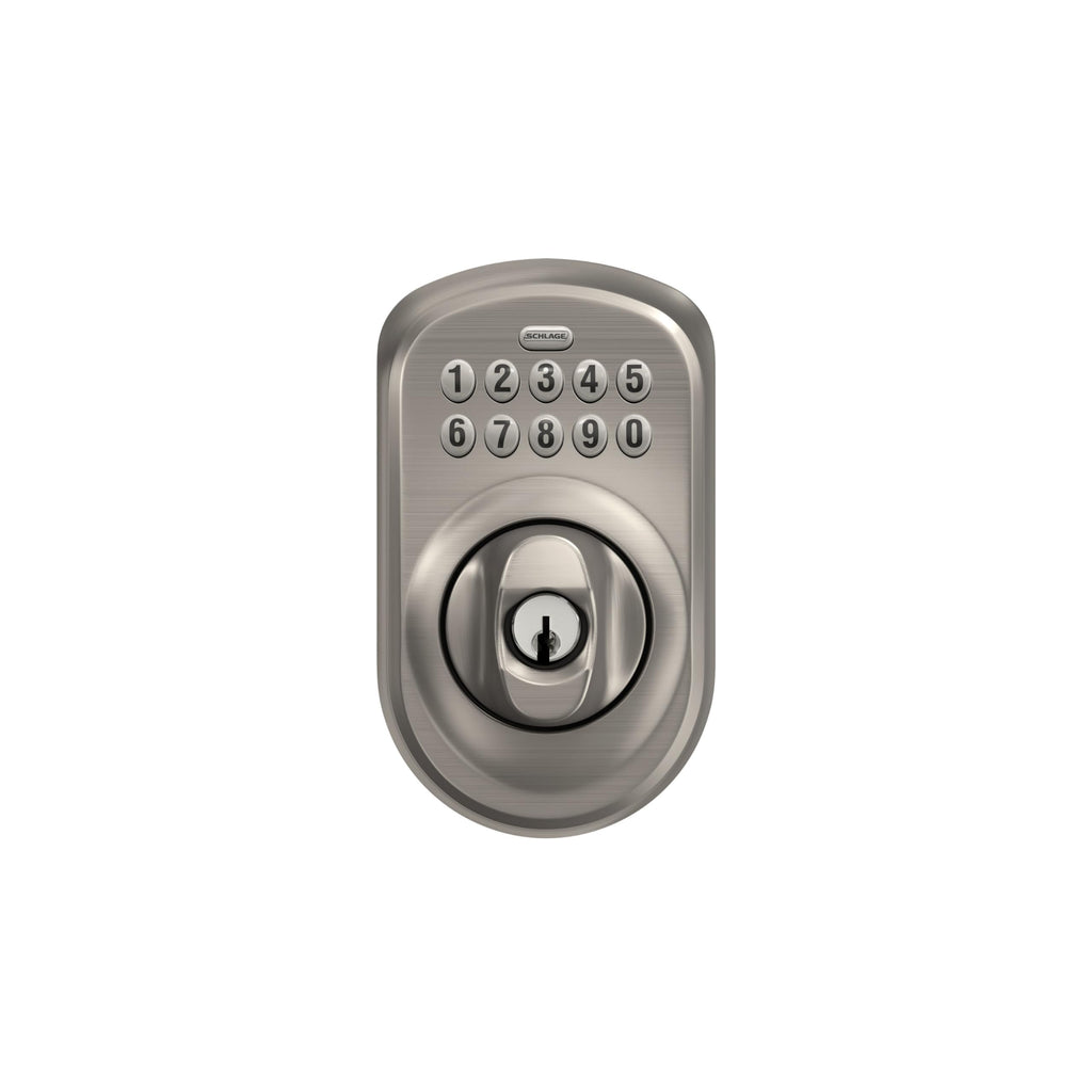 Schlage BE365 PLY 619 Plymouth Keypad Deadbolt, Electronic Keyless Entry Lock, Satin Nickel