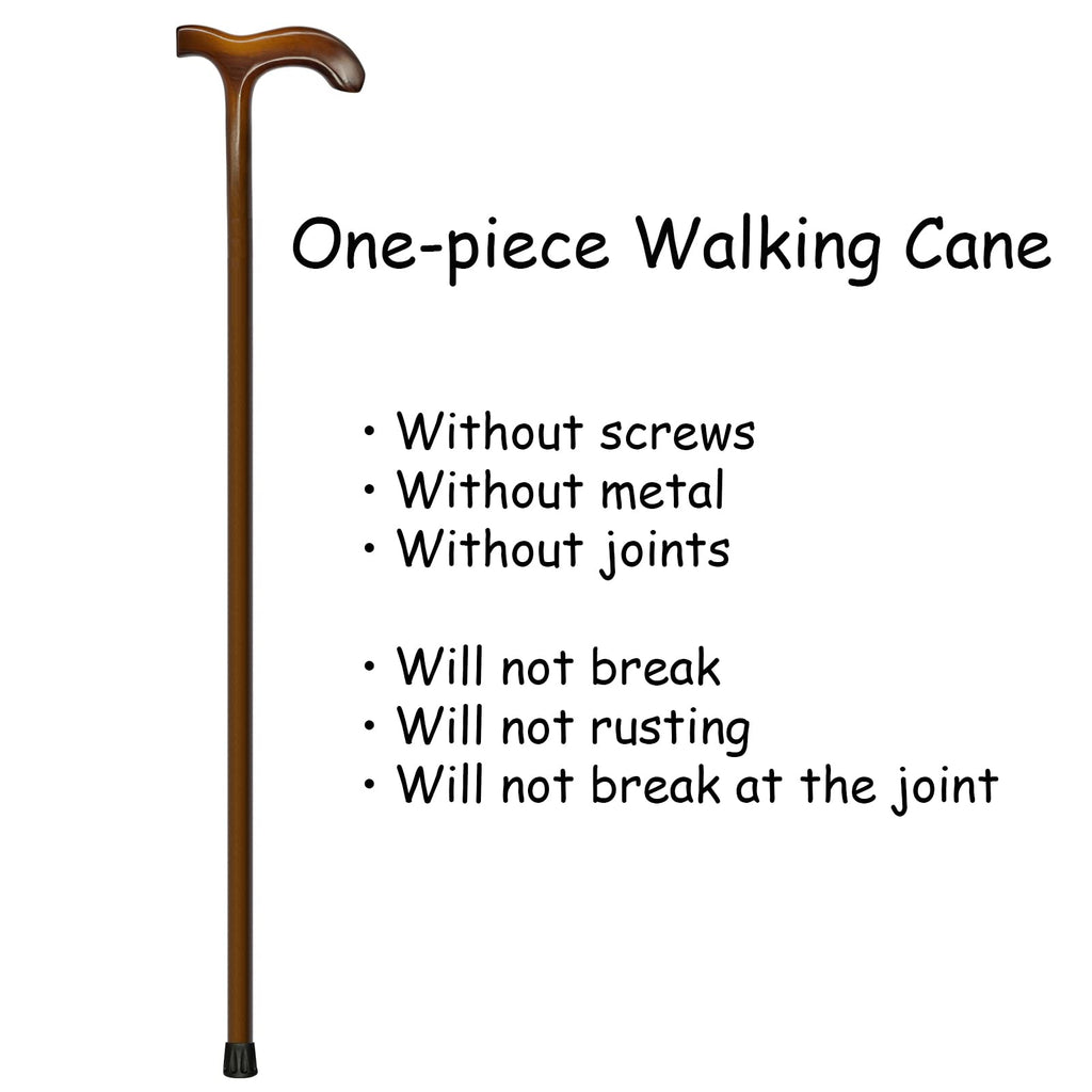 FLYDRUM Wooden Walking Cane for Men and Women, One-Piece Wood Cane, 36 Inch Wood Walking Stick for Men and Women, Ergonomic Wood Cane for Seniors Walnut
