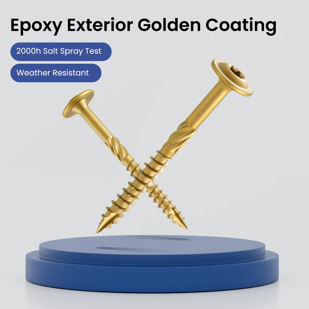 BNUOK Lag Screws #14 x 2-1/2 Inch, (2.5lb, 116pcs) Heavy Duty Construction Structural Exterior Wood Timber Screws, Torx Drive Washer Head Rust Resistant Golden Epoxy Coated, with T30 Star Bit