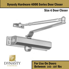 Dynasty Hardware Door Closer, Commercial Hydraulic Closer, Self-Closing, Spring Size 4, Surface Mount, Sprayed Aluminum, Series 4000
