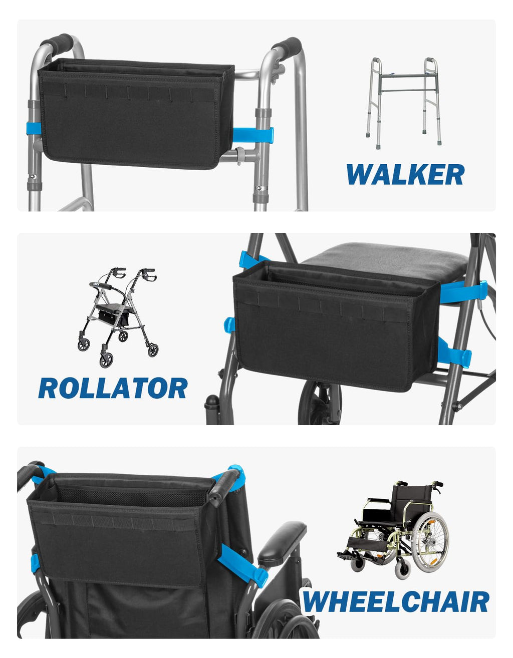 JOYTUTUS Walker Basket for Folding Walker, Basket for Walkers for Seniors,Rollator Walkers Storage Bag, Can be Installed Outside or Inside of Walker, Wheerchair