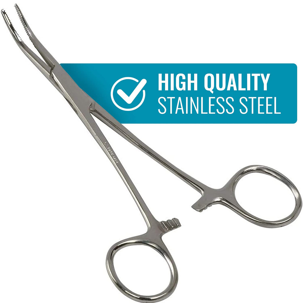 MABIS Precision Kelly Forceps Locking Tweezers Clamp, Silver, Curved, 5-1/2 Inch, 1 Count (Pack of 1)