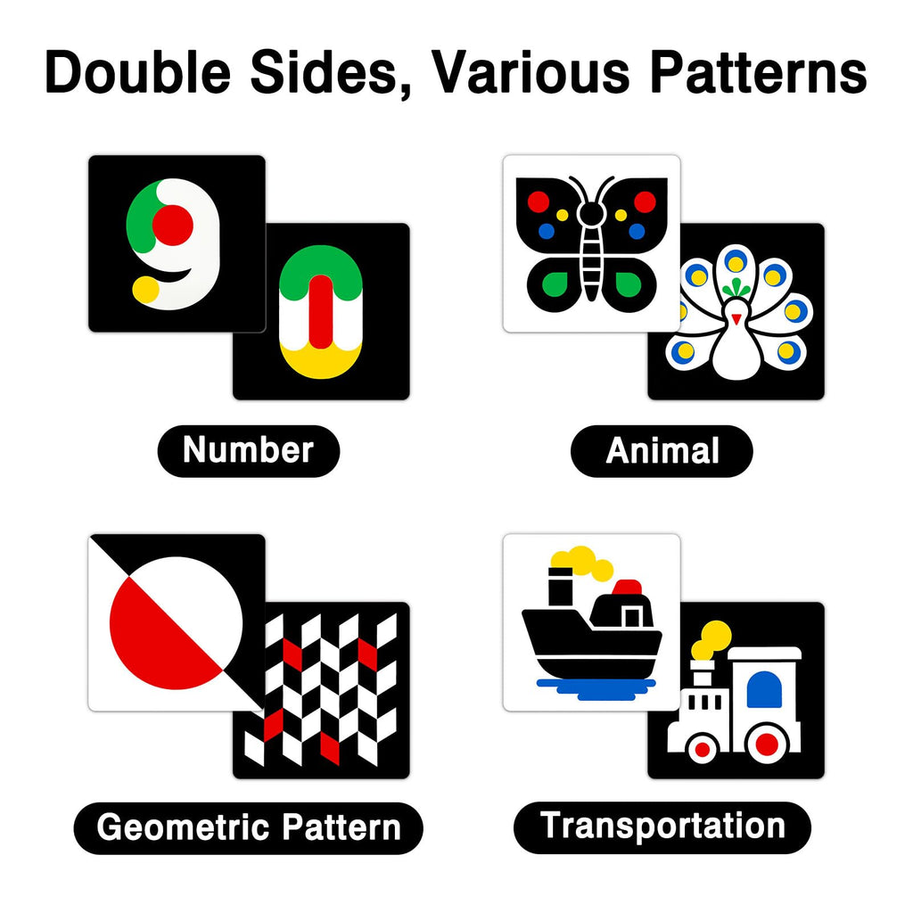 High Contrast Baby Flashcards, Black White Baby Cards with Red Yellow Blue Newborn Toys for Infants Visual Stimulation Brain Sensory Development 20 Pcs 40 Pages 5.7'' x 5.7''(3-6 Months)