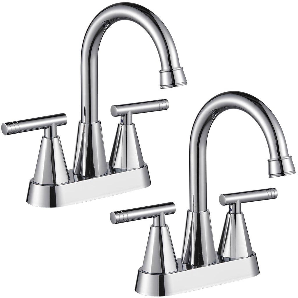 Cobbe Bathroom Faucets for Sink 3 Hole, 4 Inch with Pop Up Drain and 2 Supply Hoses, 2 Handle Centerset Bathroom Faucet for Sink Vanity, Chrome, 2 Pack