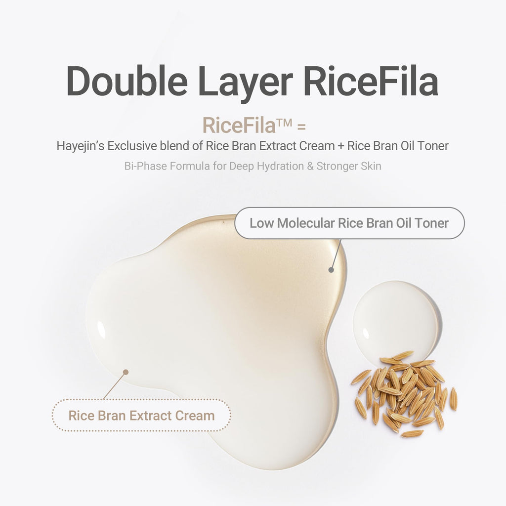 HAYEJIN RiceFila Milk Toner for Glass Skin – 2-in-1 Hydrating Korean Rice Toner with Niacinamide, 8 Hyaluronic Acids & 6 Peptides – Dual Phase Lightweight Rice Bran Facial Toner 5.07 fl oz