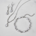 SWEETV Bridal Jewelry Set for Wedding, Cubic Zirconia Necklace Dangle Drop Earrings Bracelet Set, Teardrop Marquise Brides Bridesmaids Wedding Prom Anniversary Jewelry Gifts for Women