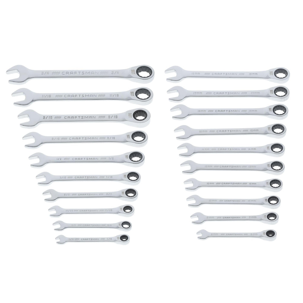 CRAFTSMAN Ratchet Wrenches Set, 20 Pc, 90 Tooth SAE/Metric Ratcheting Wrench Set with Case, 4 Degree Arc Swing (CMMT87220)