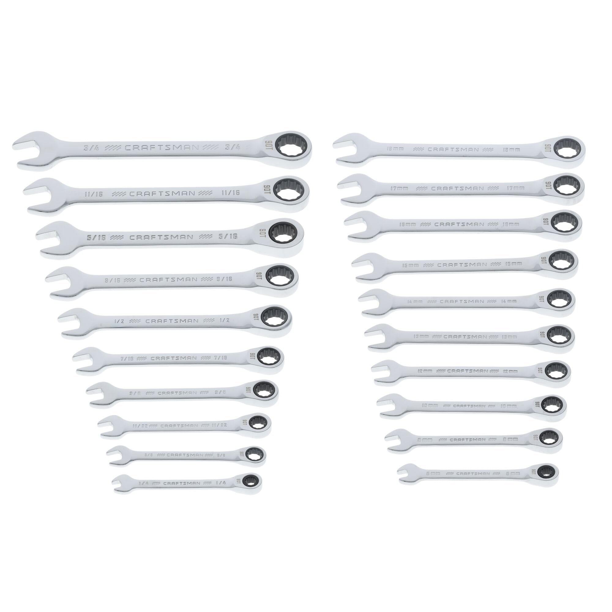 CRAFTSMAN Ratchet Wrenches Set, 20 Pc, 90 Tooth SAE/Metric Ratcheting Wrench Set with Case, 4 Degree Arc Swing (CMMT87220)