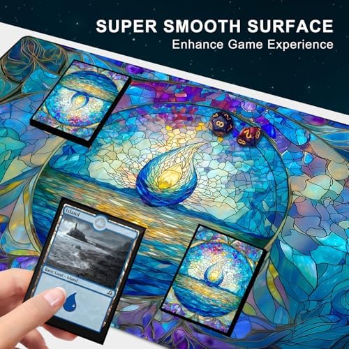 MTG Playmat, TCG Card Game Playmat, Stitched Edge, Non-Slip Rubber Bottom - 24 x 14 inch - Island