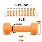 Portzon Weights Orange Dumbbells with Set of 2 Neoprene Dumbbells Set, 3 LB, Anti-Slip, Anti-roll, Hex Shape