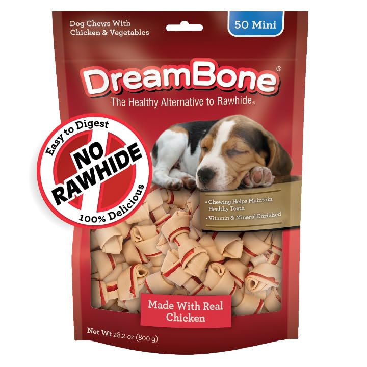 DreamBone Mini Bone Rawhide-Free Dog Treats With Real Protein, 50 Count