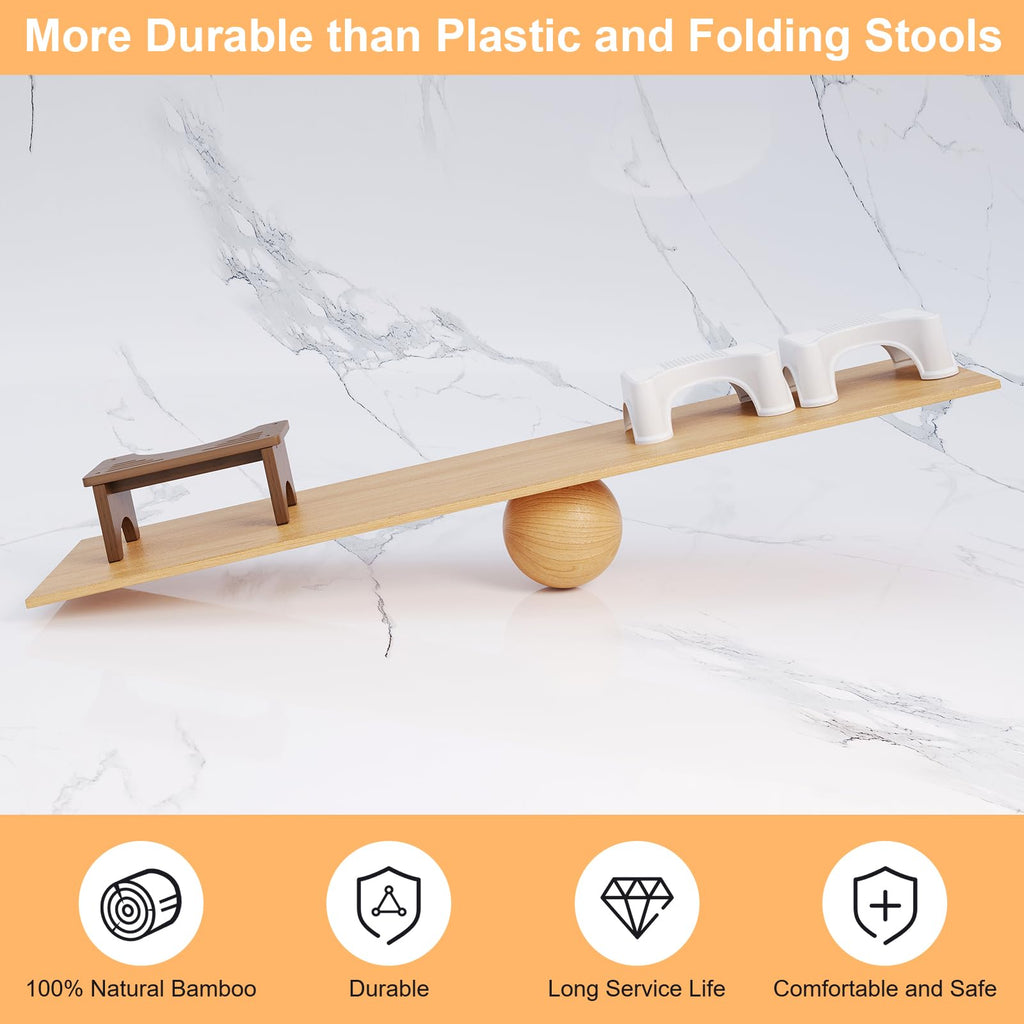 Wooden Squatting Potty Stool for Adults, 6.7 Inch Toilet Poop Stool Adult, Bamboo Wood Toilet Stools Squat for Pooping, Portable Toilet Steps for Bathroom, Brown