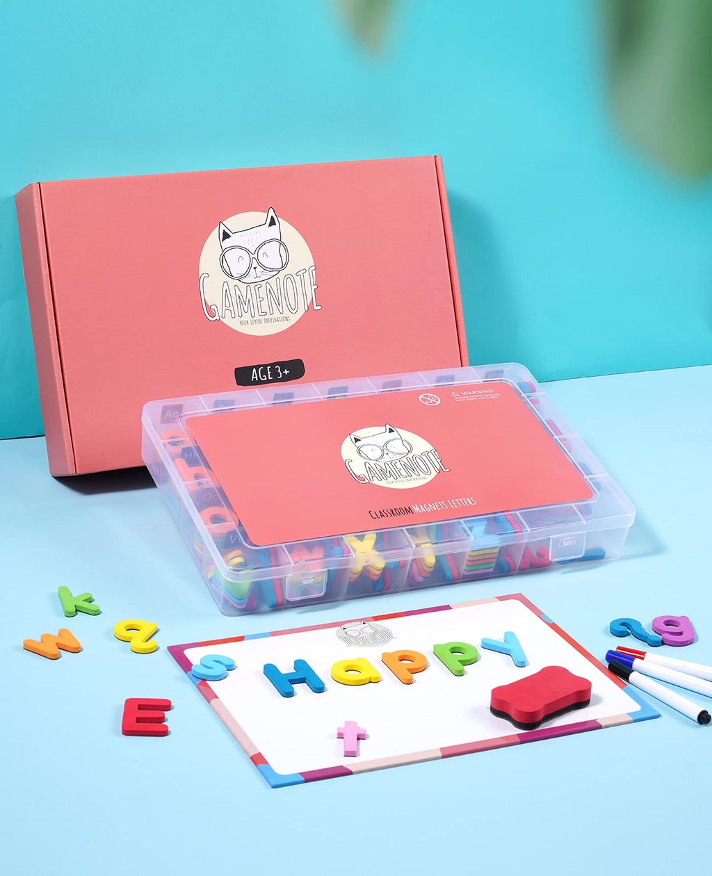 Gamenote Classroom Magnetic Alphabet Letters Kit 238 Pcs with Double - Side Magnet Board - Foam Alphabet Letters for Preschool Kids Toddler Spelling and Learning Colorful ABC Education Fridge Magnets