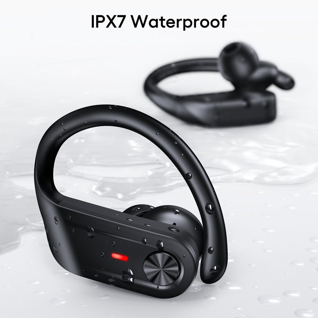 TAGRY Wireless Headphones Sport Earphones with Earhook Mic in-Ear headsets Balck