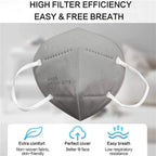 LEMENT 50PCS KN95 Face Mask 5 Layer Cup Dust Safety Masks Breathable Elastic Ear Loops Grey Masks